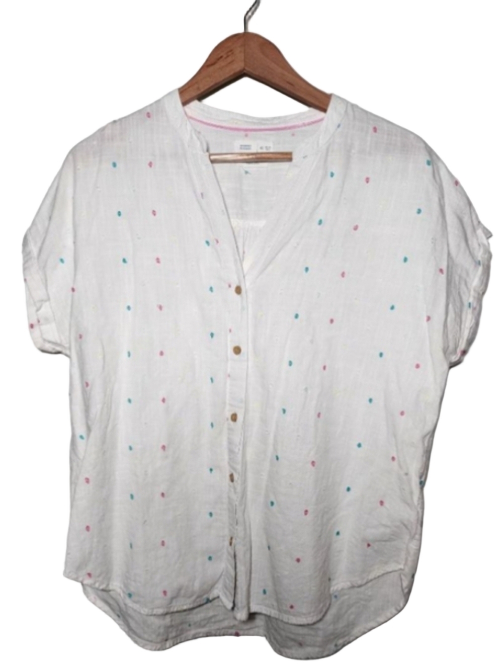 Women's Springfield White Blouse with Pink & Blue Dots, Size S